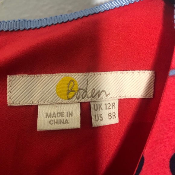 Boden Daisy Dress Womens Size 8R Red Blue Pop Peony Geo Floral - Picture 10 of 12